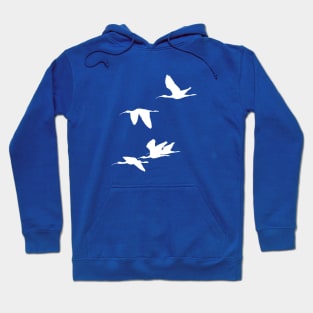 White Silhouette of Glossy Ibises In Flight Hoodie